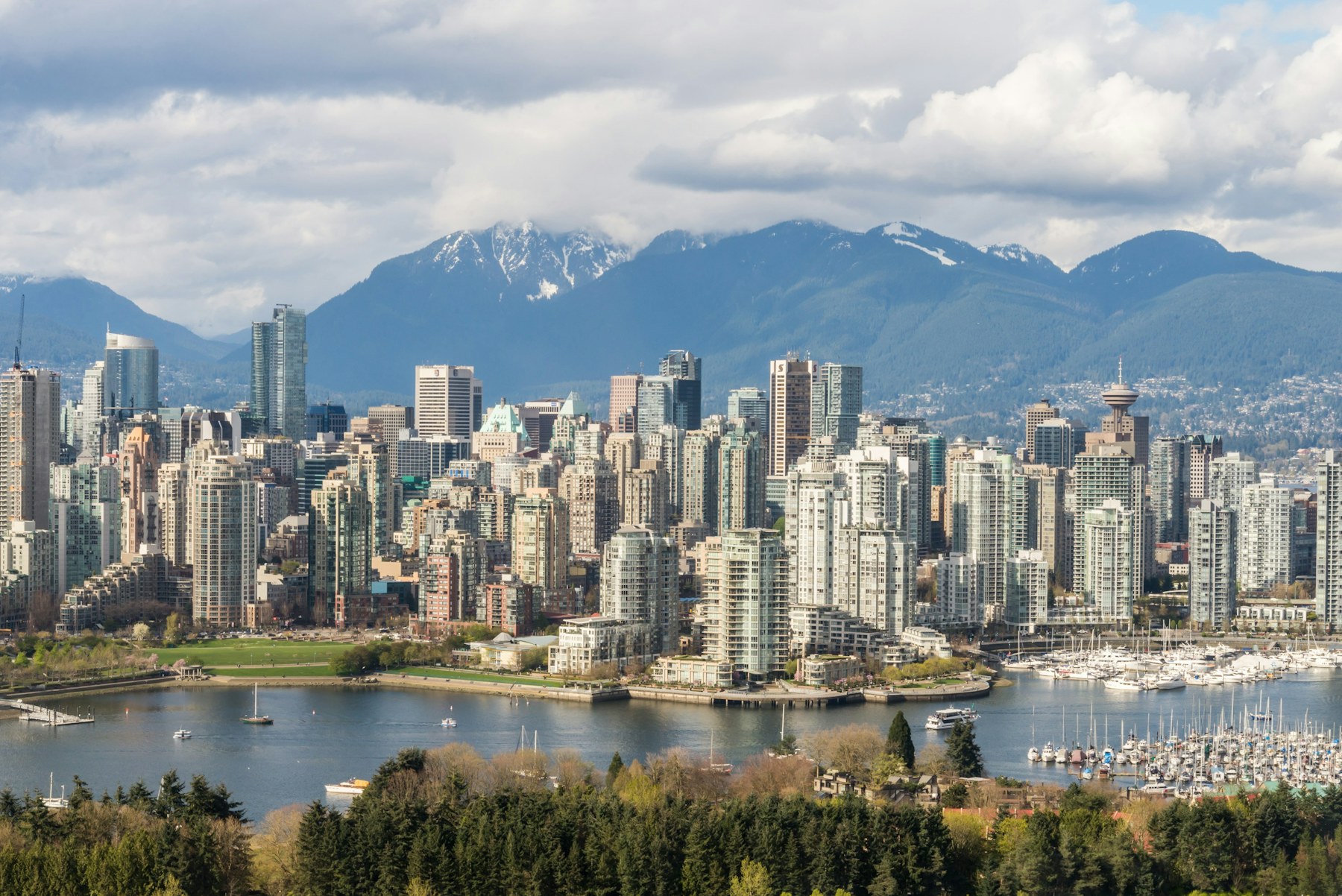 Vancouver skyline and waterfront with the North Shore mountains in the distance